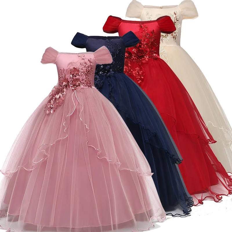 Kid Dresses for Girls Wedding Elegant Flower Princess Formal Long Gown Baby Girl Christmas Dress Vestido Infantil 6 12 14 Years