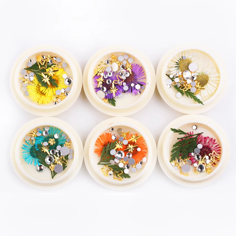 1 Box Dried Daisy Flowers 3D Hydrangea Mixed Nail Drills Art Decoration Beauty for UV Gel Polish Nails Design | Красота и здоровье