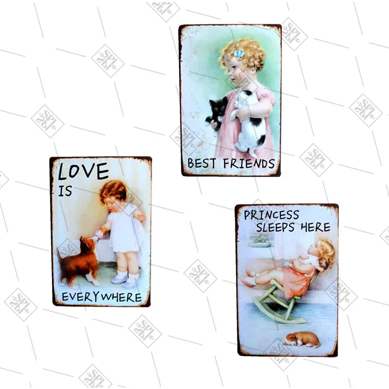 Фото Милые детские ретро-таблички из металлической олова Настенный декор таблички