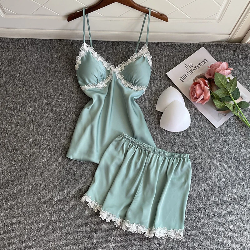 

Sexy Lace Cross Stitching V Neck Nightwear Female Pajamas Set Sleeveless Backless Sling Sleepwear Women Homewear Casual Nighties