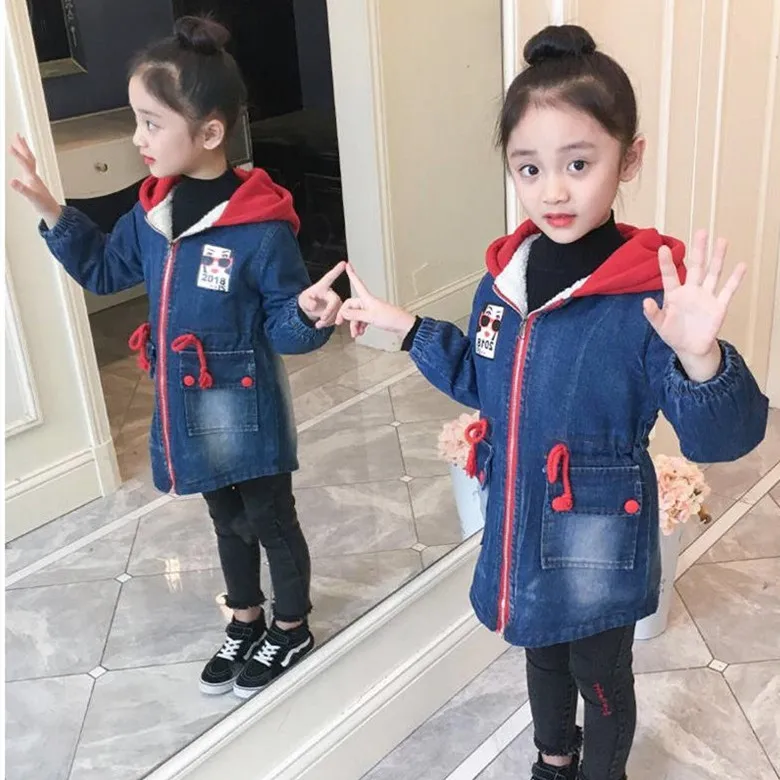 Детская джинсовая куртка для девочек модные пальто детская одежда осенне-зимняя