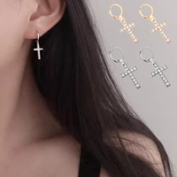 1pair zircon cross dangle earrings classic elegant luxury bling diamond drop earrings for women girls fashion jewelry gifts