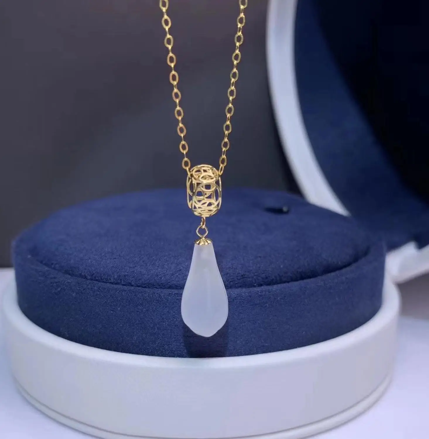 

SHILOVEM 18k желтое золото Настоящая Натуральная белая яшма подвески Рождественский подарок изысканные ювелирные изделия растение свадьба без ...