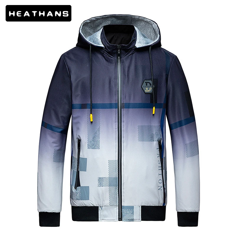 

Men's European American Fashion Gradient Hoodie Jackets Male Double Sided Wear Cotton Jacket Men Casual Hooded Youth Warm Jacket