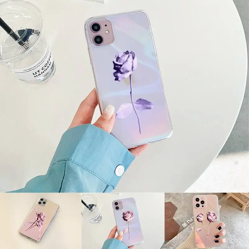 

ins pink blue rose Phone Case for iPhone xiaomi redmi 7 8 9 11 12 10 S X XS XR MINI Pro Max Plus laser Transparent