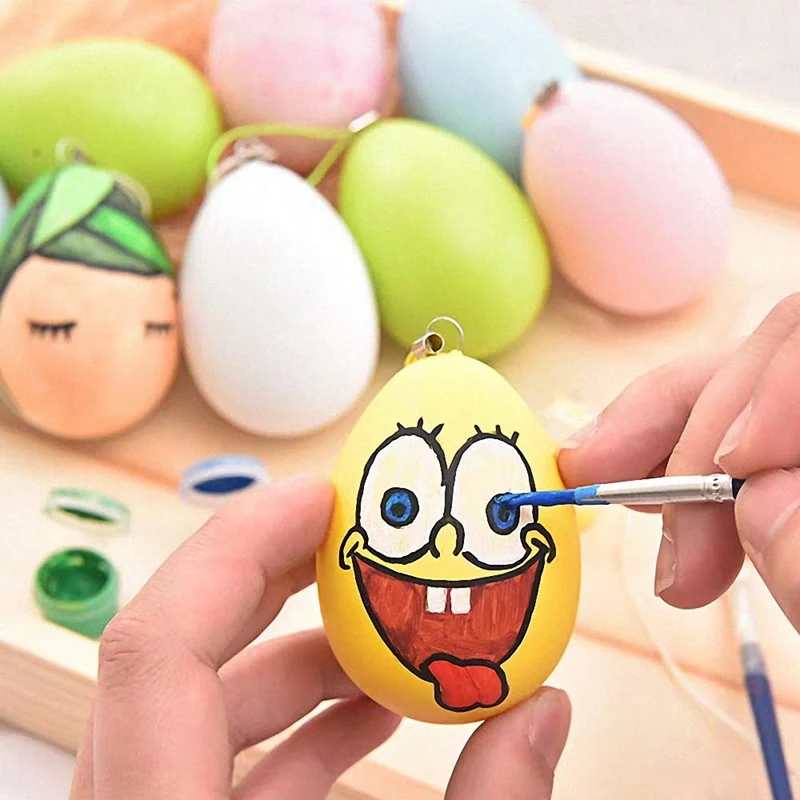 

Easter Decorations 24Pcs Plastic Easter Eggs Hanging Ornament Set Blank White Eggs for Kids DIY Painting Crafts