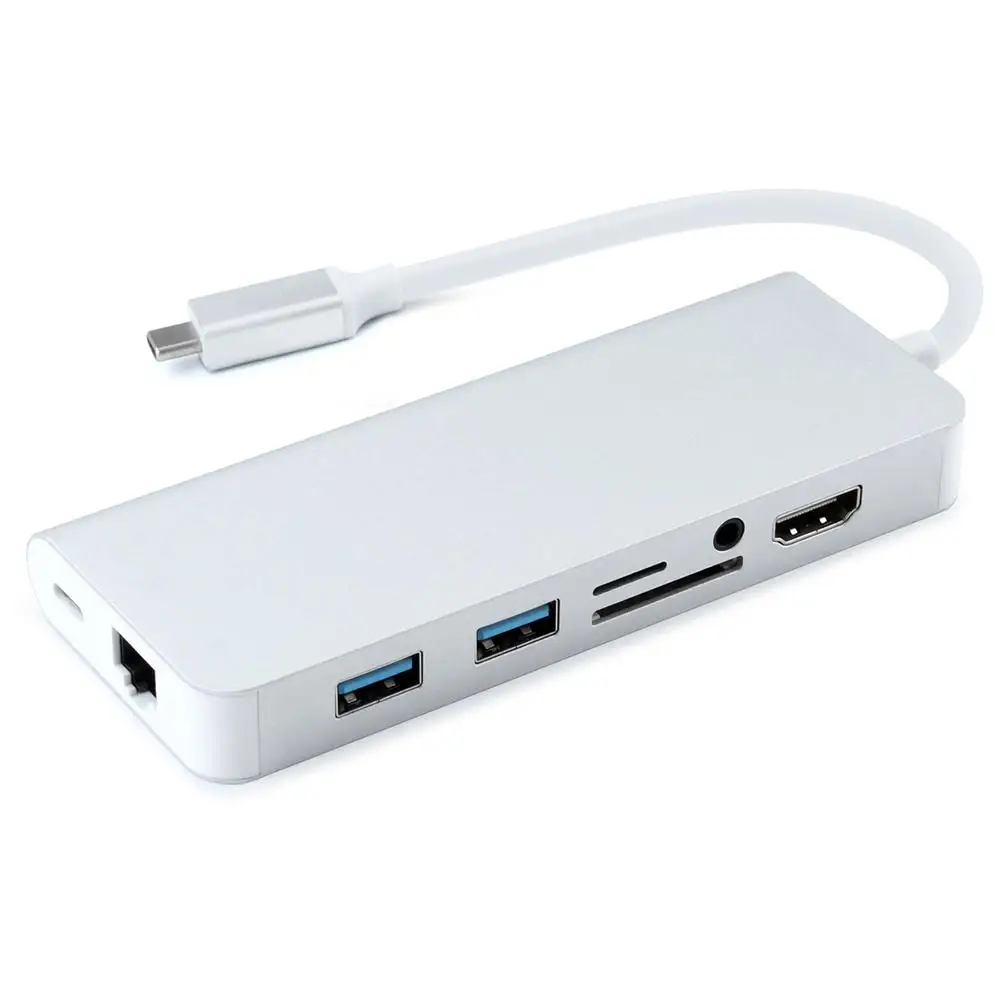 Концентратор с разъемами типа C HDMI аудиовыход 3 5 мм Micro SD TF-карта RJ45 гигабитный