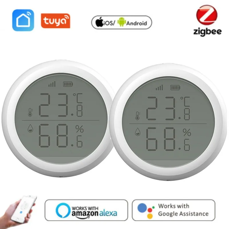 

Hot Tuya Zigbee Temperature Humidity Sensor Lux Light Detector Indoor Hygrometer Thermometer With LCD Screen Work Tuya Hub Smart