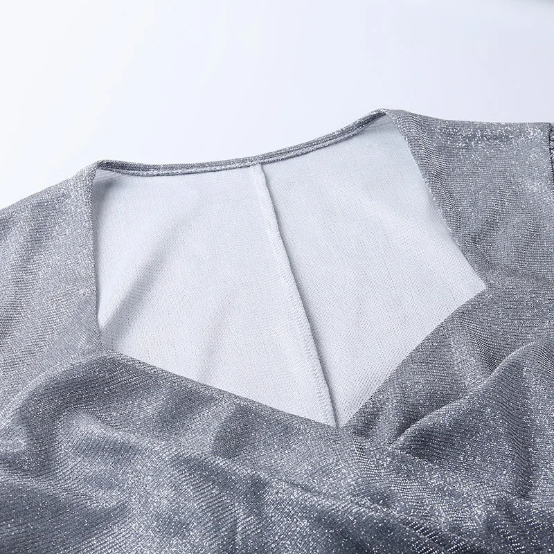 Женское шелковое платье с V-образным вырезом длинным рукавом и открытой спиной |