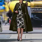 ZANZEA для женщин осень Стенд воротник, плотная ткань, длинные пальто накидки пончо модные повседневные офисные на пуговицах, верхняя одежда на пуху, пальто