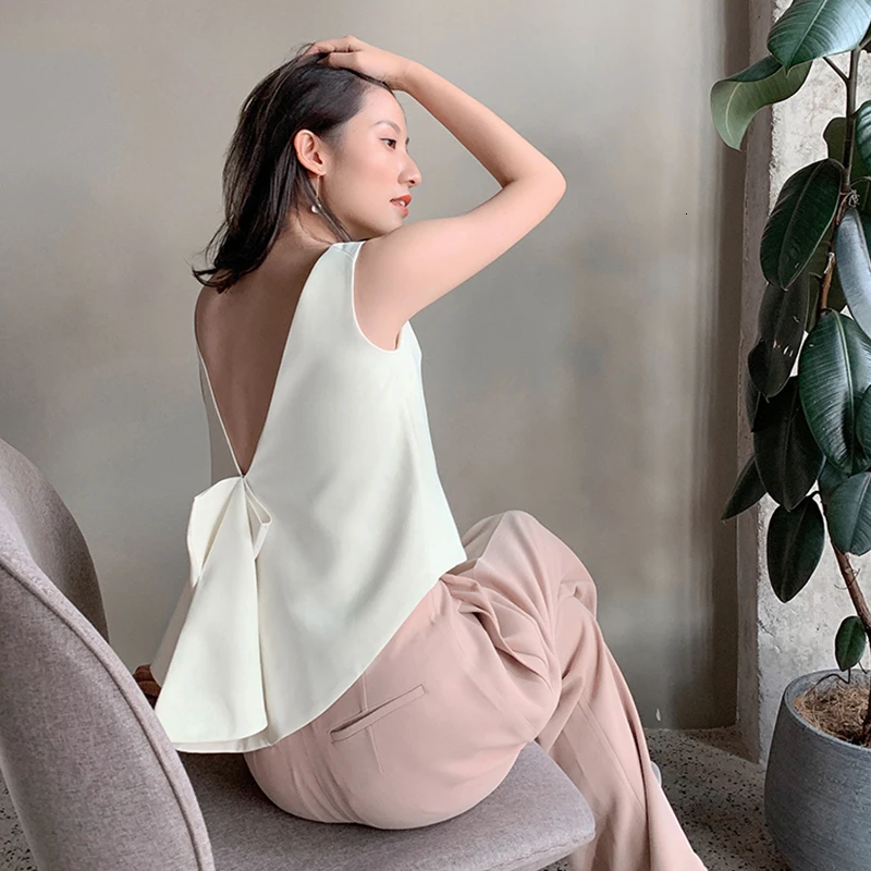 Женский жилет CHICEVER Свободный с круглым вырезом без рукавов открытой спиной