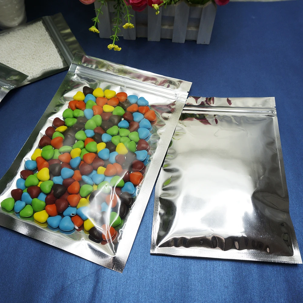 14х20см 100 шт полупрозрачные сумки из алюминиевой фольги с замком на молнии