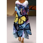 Женское длинное платье с цветочным принтом, коротким рукавом-фонариком и высоким разрезом