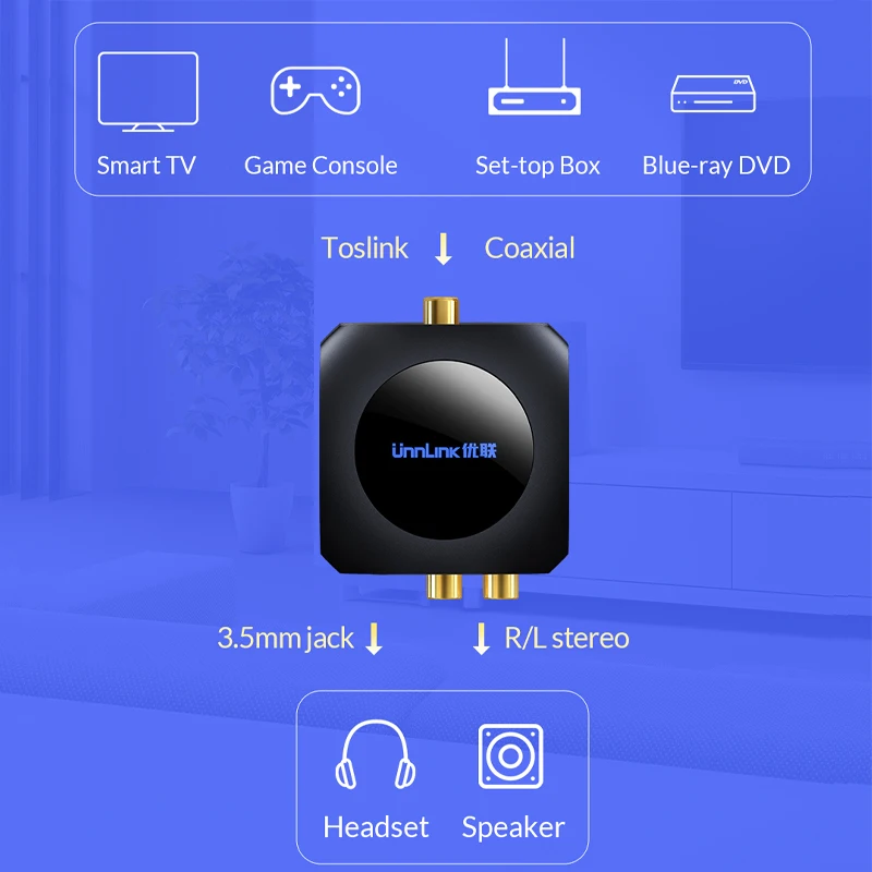 Unnlink 192 КГц аудио-конвертер-сплиттер цифровой в аналоговый адаптер оптический Тослинк коаксиальный R/L RCA 3,5 мм разъем ЦАП для PS4 на.