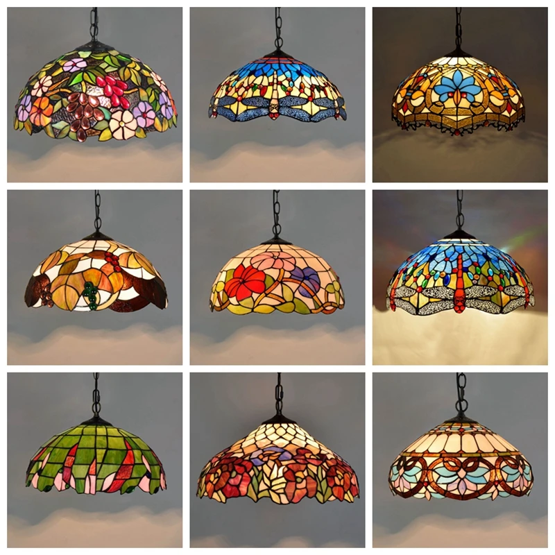 Витражная Подвесная лампа в европейском стиле винтажный художественный