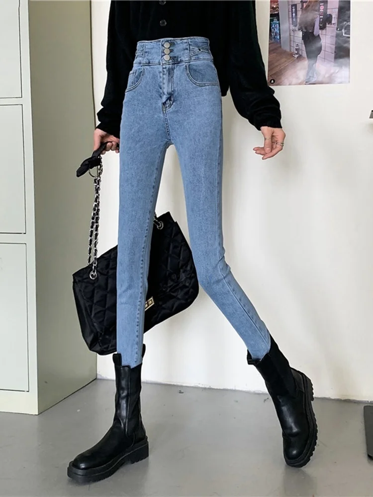 

Winter Korean 2021 New High Waist Slim Versatile Design Sense Pencil Pants Fashion Small Leg Jeans