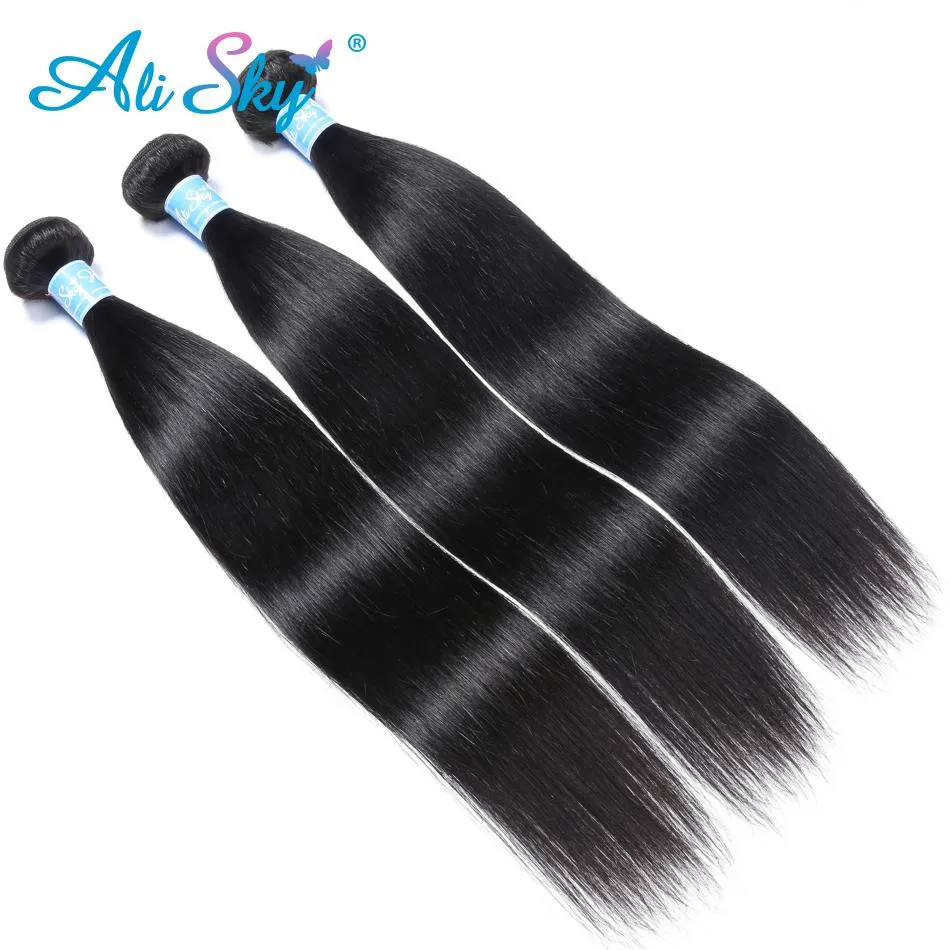 Alisky волосы бразильские прямые волосы 3 пряди с 5x5 кружева закрытие волос Remy Пряди человеческих волос для наращивания натуральные кудрявые пучки волос натуральный