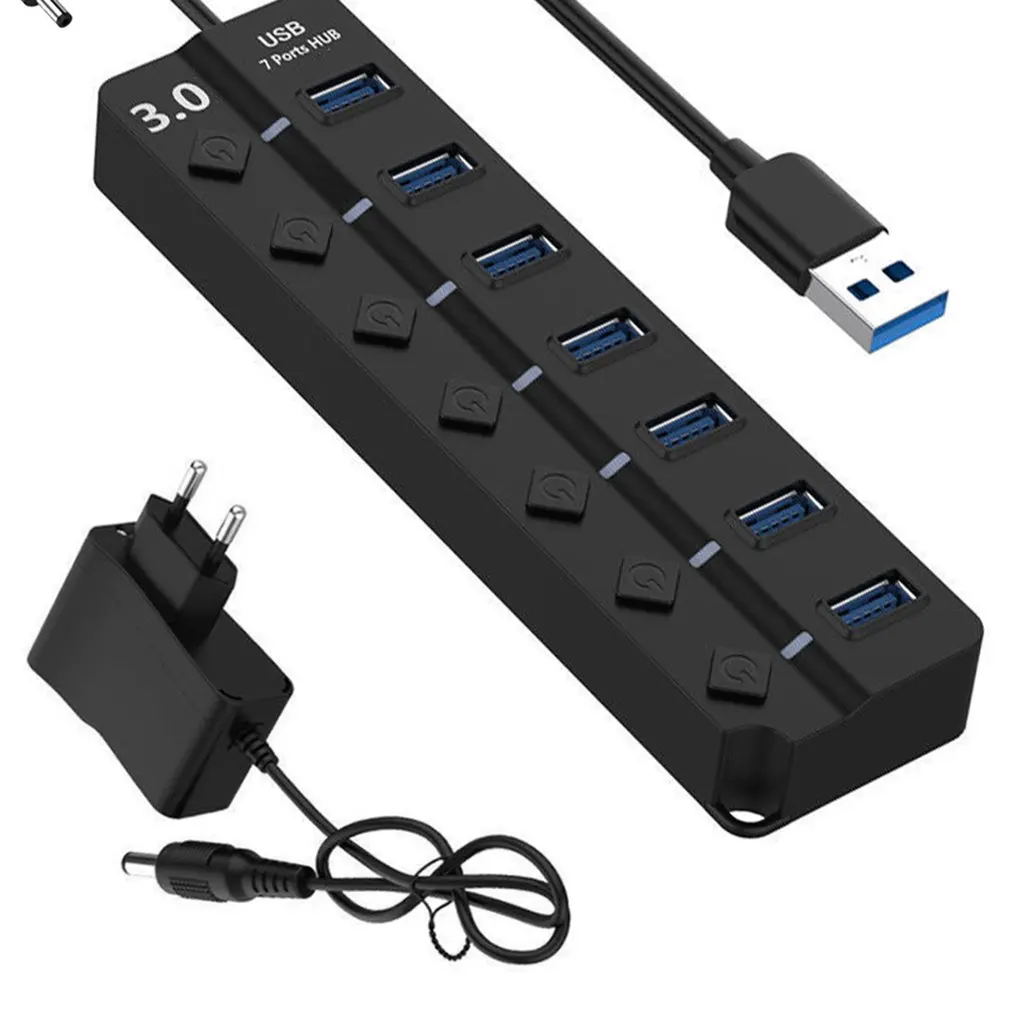 7 портов usb-хаб USB3.0 концентратор разветвитель вкл/выкл переключатель