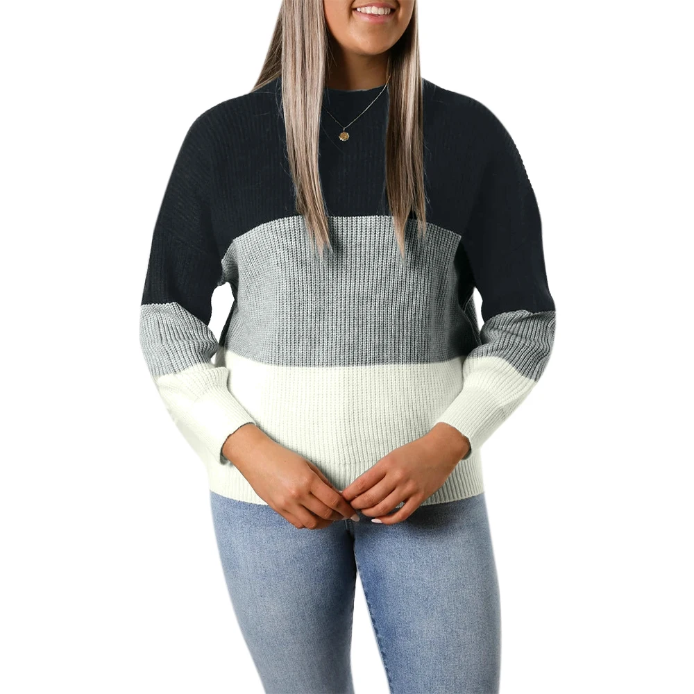 

Осенне-зимний цветной свитер с вышивкой для женщин, длинный рукав, круглый воротник, вязаный Топ, повседневный свободный Женский пуловер