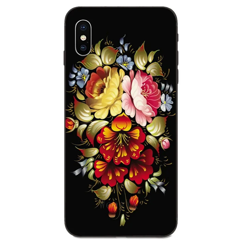 Цветочный узор Khokhloma для Apple iPhone 11 X XS Max XR Pro 4 5 6 6S 7 8 Plus индивидуальный дизайн из ТПУ