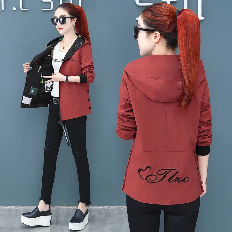 

2020 spring autumn new women's parka fashion slim printing short hooded double-sided jacket women jackets coat