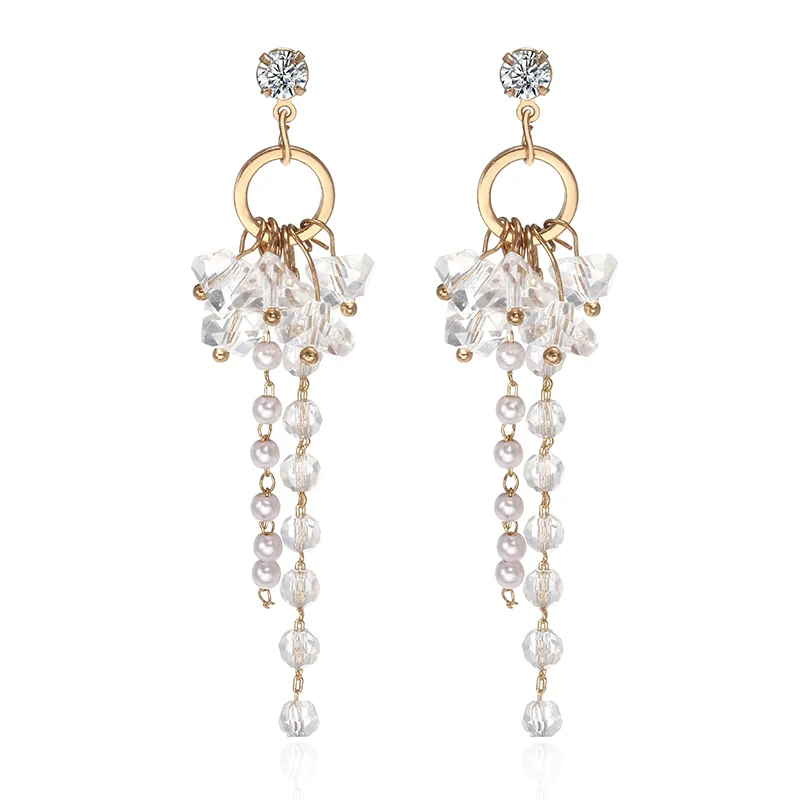 В Корейском стиле себе Роскошные Стразы с жемчугом и бисером длинной бахромой