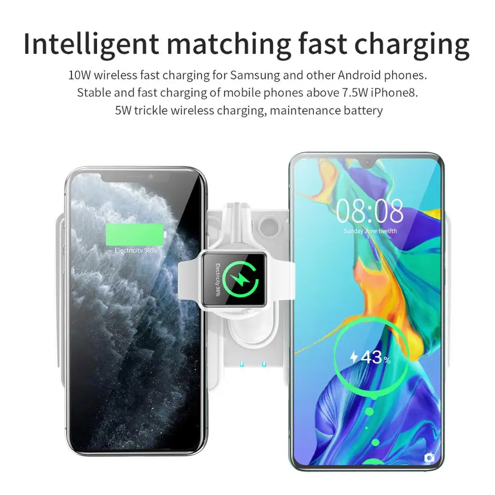 10 Вт Qi быстрая Беспроводная зарядная подставка для iPhone 12 11 XR X iWatch серия 4 в 1 док
