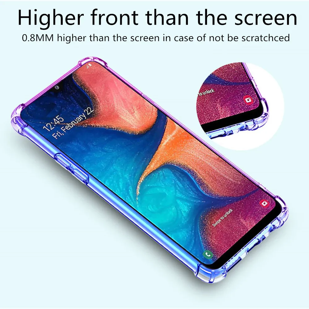 Fashion Half Transparent Gradient Phone Case For Samsung A10 A20 A30 A40 A50 A70 A80 A90 S E Airbag Corners Soft Silicon Cover | Мобильные
