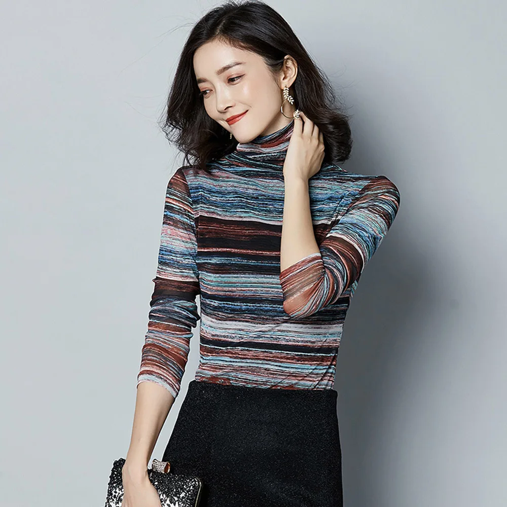 

Women Colorful Striped T Shirt Top Autumn Winter 2018 Popular Pullover Ladies Korean Style High Street Trendy Casual T Shirts