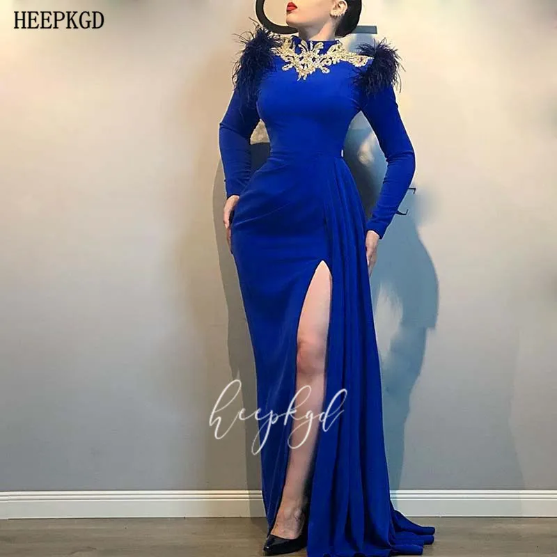 Элегантное Королевское голубое вечернее платье Русалка Дубай с высоким разрезом