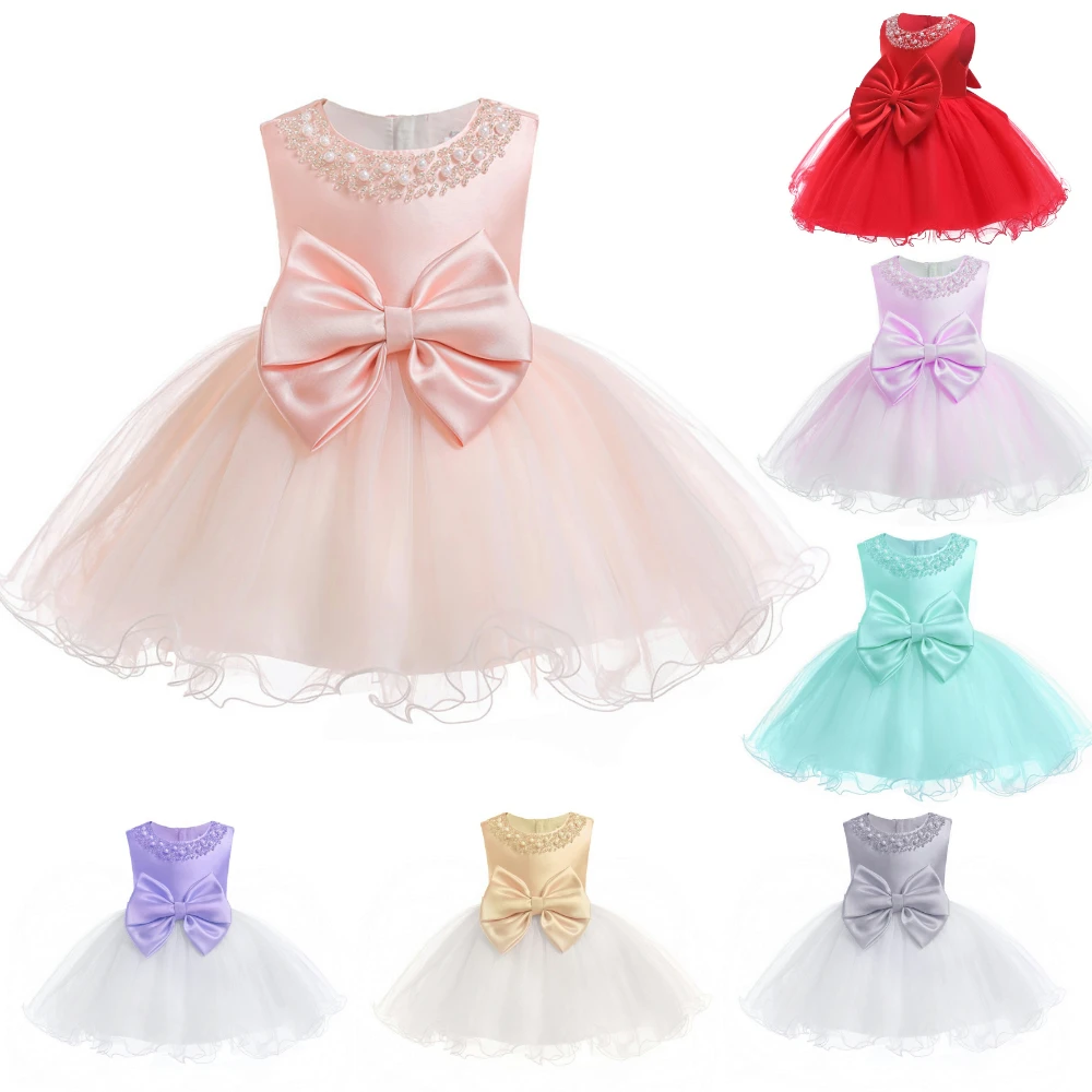 

Hot Sales 0M-12M Newborns TUTU Infant Dresses 2021 New Arrival Pink Baby Dress For 1 Year Girl Birthday Toddler Christening Gown