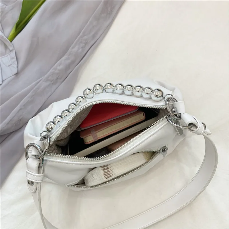 

Simple Female Leather Shoulder Bags for Women 2021 New Steel Ball Chain Tote Crossbody Bag Lady Luxury Soft Leather Handbags Sac