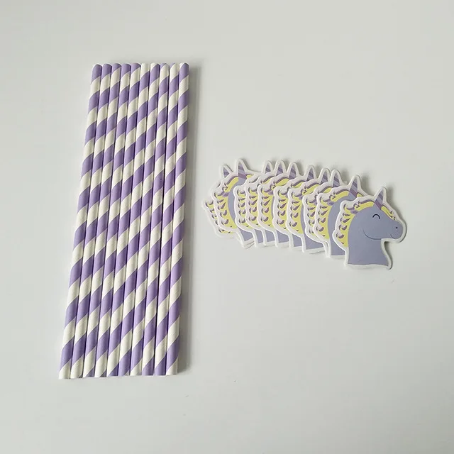 2Paper Straw(10pcs) Вечерние украшения в виде единорога на день рождения, детские товары для вечеринок, бумажное украшение для свадьбы, соломинки, чашки для вечеринки, баннер, детский душ - Цвет: 2Paper Straw(10pcs)