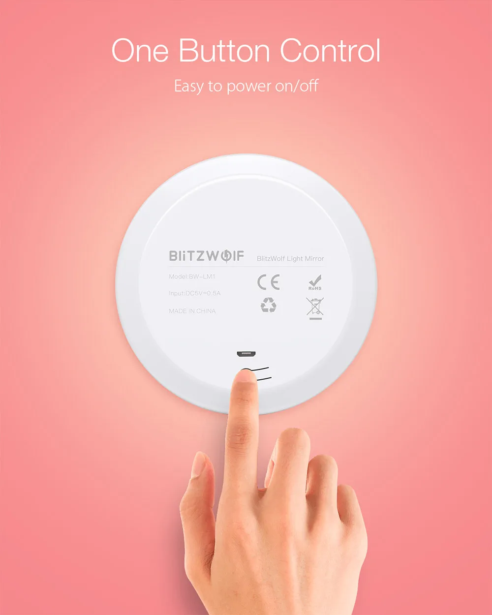 Blitzwolf BW-LM1 портативный мини USB Перезаряжаемый светодиодный зеркальный светильник для макияжа 5000-8000 K с кнопкой управления светодиодный зеркальный светильник для макияжа