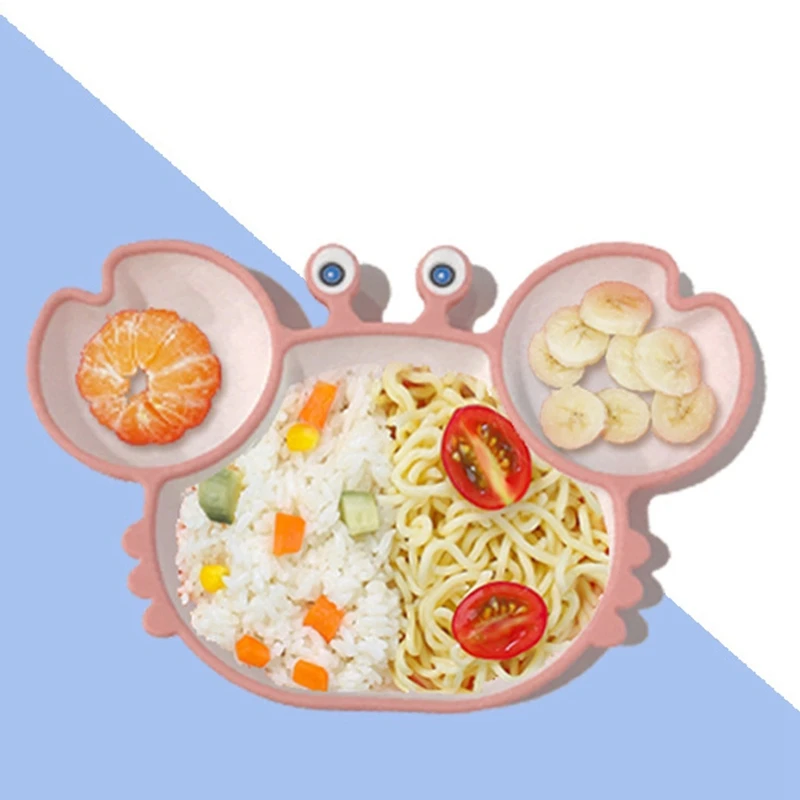 

2x Baby Plates with Suction with Divided, Silicone Plates for Kids with Suction Kids Dishes Pink & Crab Blue
