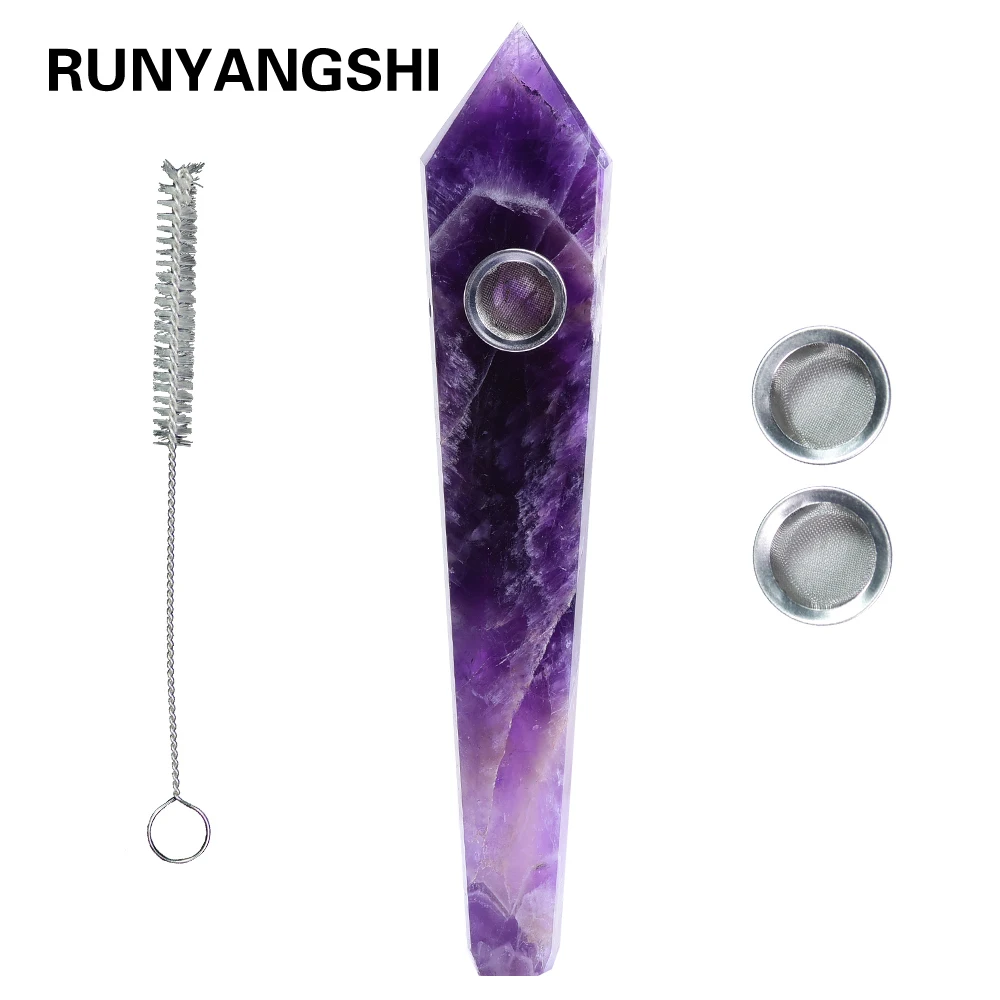 Runyangshi 1 шт. 15 см натуральный аметист хрусталь для курения + ситечко исцеляющая