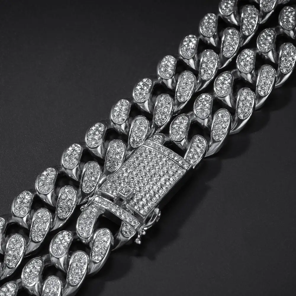 Комплект из колье и браслета золотистого цвета 2 см с кристаллами Iced Out Майами