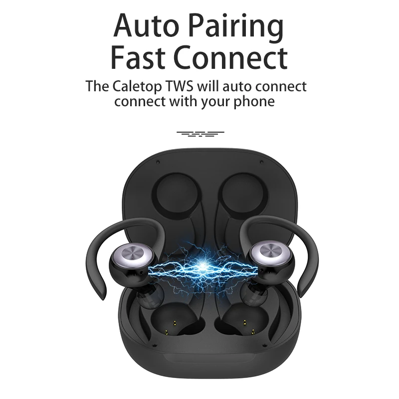 CALETOP TWS Bluetooth 5.0 Earphone Sports Wireless Earphones Ear Hook Noise Reduction Headphones Stereo Sound Headset with MIC