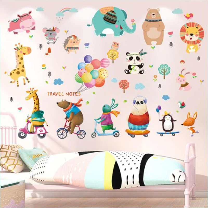 

[shijuekongjian] Cartoon Animals Wall Stickers DIY Giraffe Bears Mural Decals for Kids Rooms Baby Bedroom House Decoration