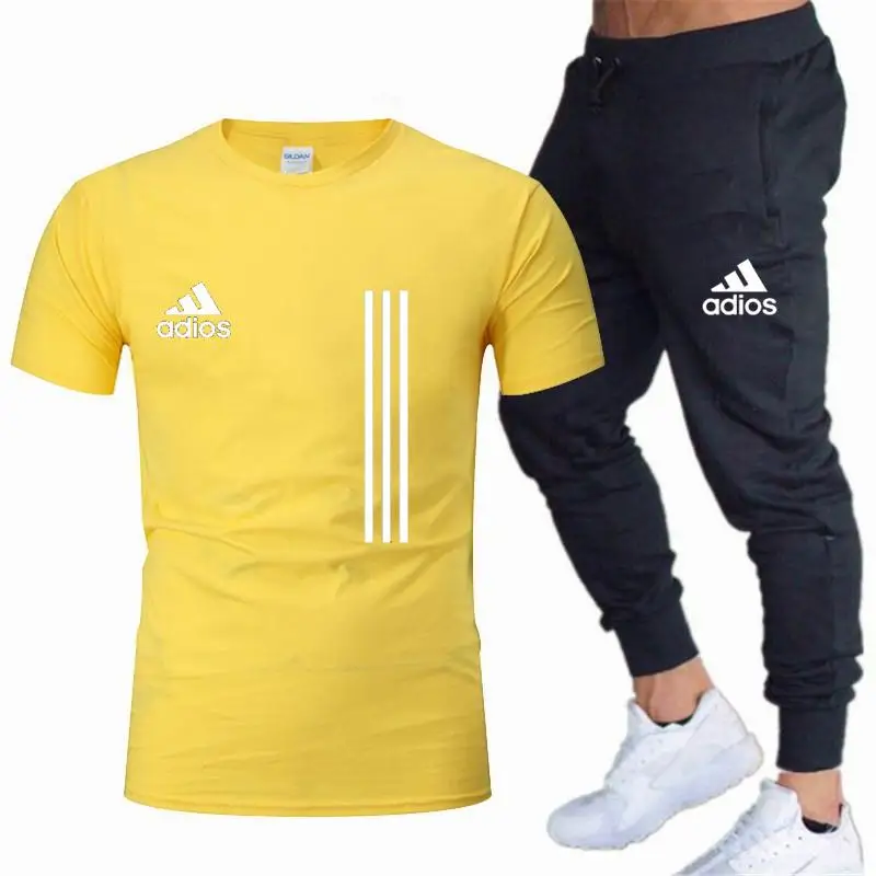 

Men's Casual Tracksuit Summer Clothes Sportswear Two Piece Set T Shirt Brand Track Clothing Male Sweatsuit Sports Suits S-3XL