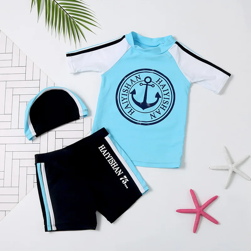 Детский купальный костюм для мальчиков с защитой от ультрафиолета 3 предмета
