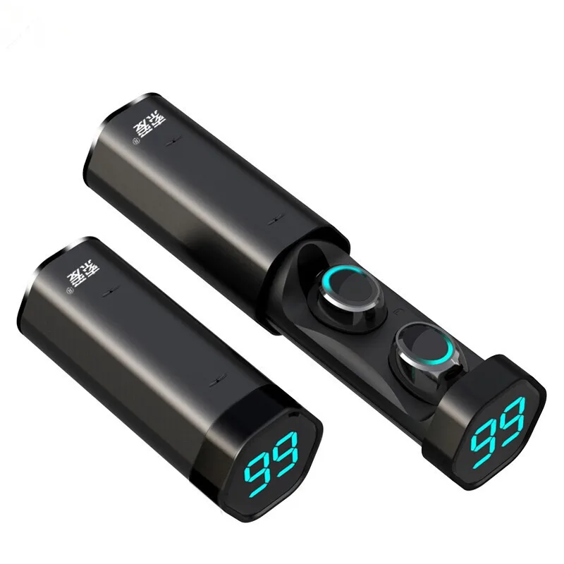 SOAIY Bluetooth 5,0 в уши Светодиодный дисплей питания бинауральные HD вызов истинные беспроводные наушники Водонепроницаемая гарнитура 6D стерео гарнитура - Цвет: Черный