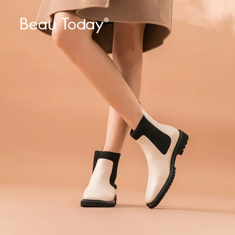 Ботинки Челси BeauToday женские из телячьей кожи с квадратным носком зимние