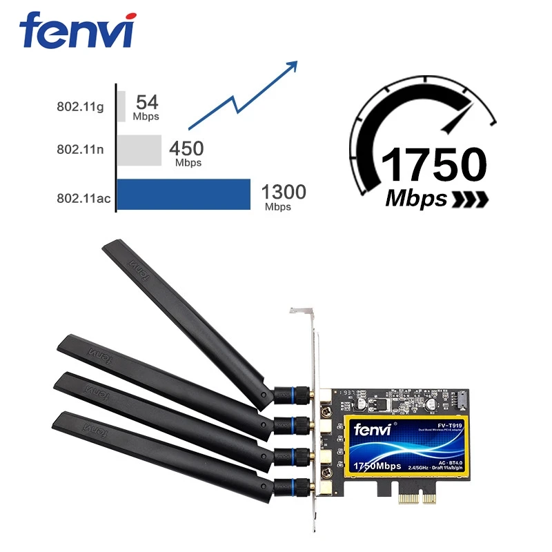 Адаптер Fenvi T919 BCM94360CD PCIe 1750 Мбит/с Wi-Fi карта MacOS Hackintosh Airdrop Handoff 802.11ac двухдиапазонный