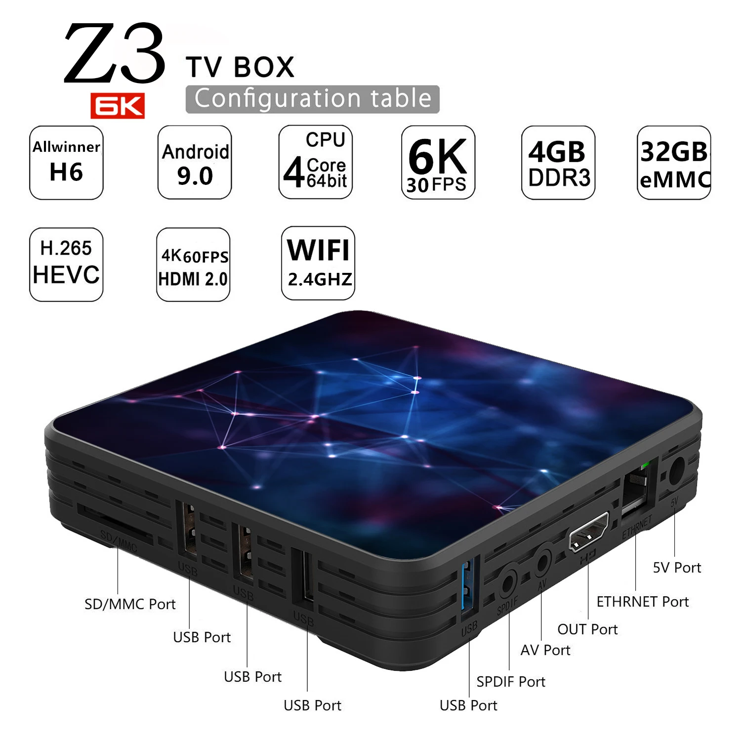 A95X Z3 Android ТВ-бокс 9.0 8K Allwinner H6 Высокоскоростной 4 ГБ 32 ГБ 64 ГБ Умный ТВ-бокс HD Google Play Set-top on.