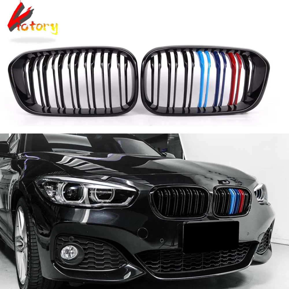 

2-Slats Gloss Black Kidney Grille for BMW 1 Series F20 F21 2015-2018 LCI 116i 118i 120i Carbon Print Frame Plastic Grills