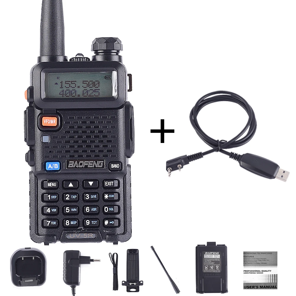 UV5R-Cable BaoFeng UV-5R рация двухсторонняя cb радио обновленная версия baofeng uv5r 128CH 5 Вт VHF UHF 136-174 МГц и 400-520 МГц - Цвет: UV5R-Cable