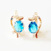 light blue stone fashion drop earrings for lady luxury design rose gold color women jewelry bijouterie