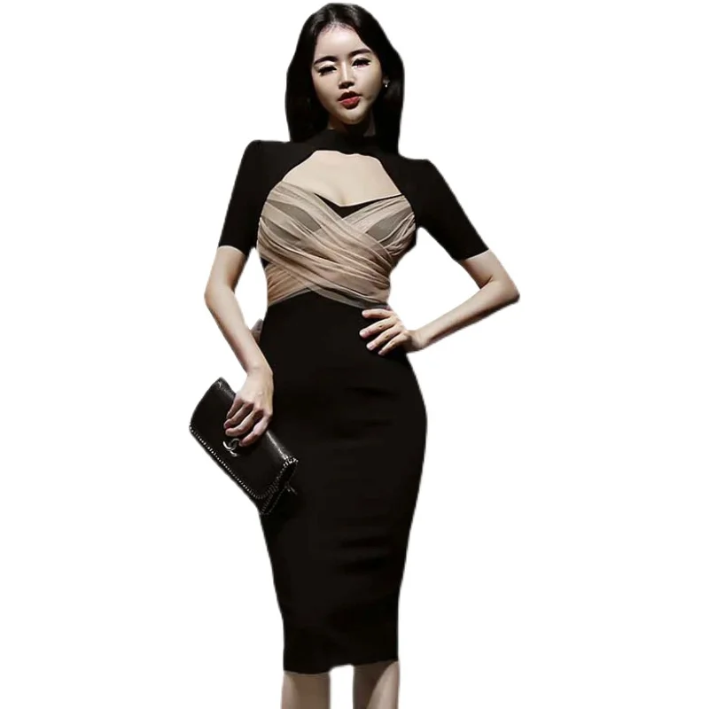 

COIGARSAM Sexy Solid Women dress New Summer High Waist Dresses Black 847