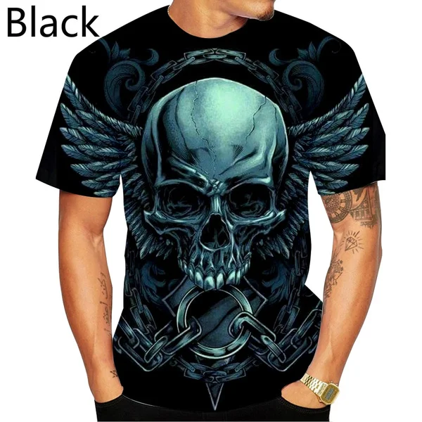 

New skull T-shirt men 3D printing skull short-sleeved shirt black round neck shirt hip hop punk style tshirt men summer clothing